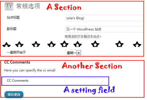 section and setting field